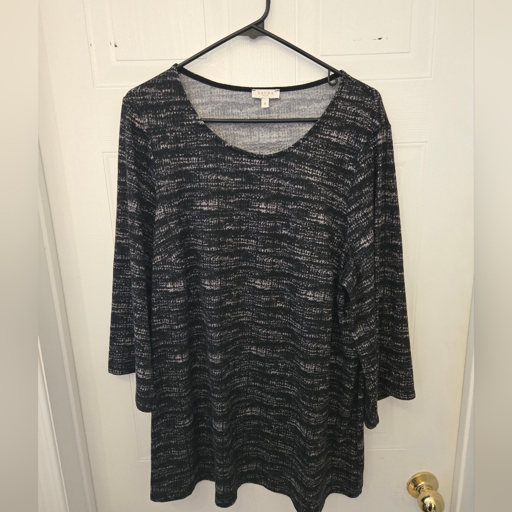 Laura Plus 1X Black and White Patterned Long Sleeve